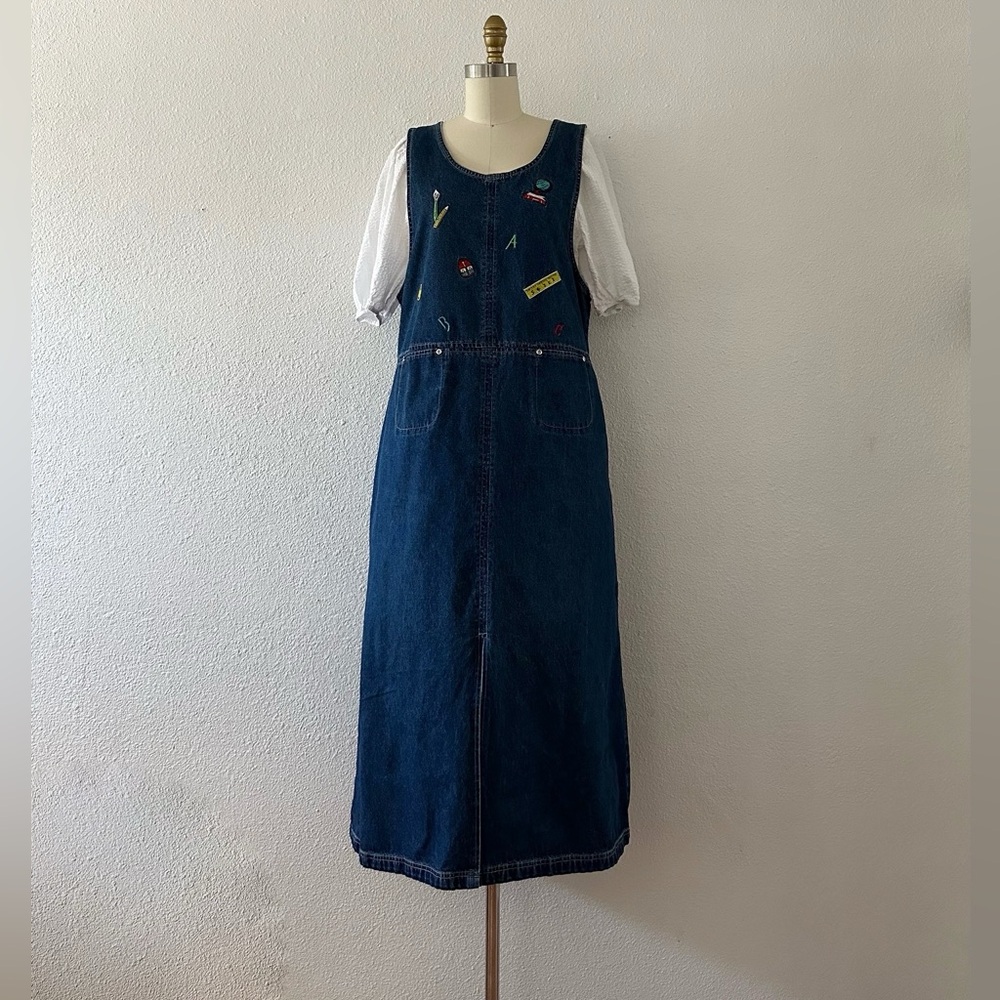 Denim Dark blue pull over school days denim jumper dress.